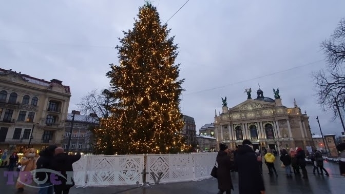 Lviv’s main Christmas tree in front of the Opera House. It’ll be up until late January.