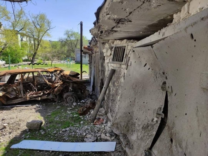Destruction in Lysychank, Luhansk region