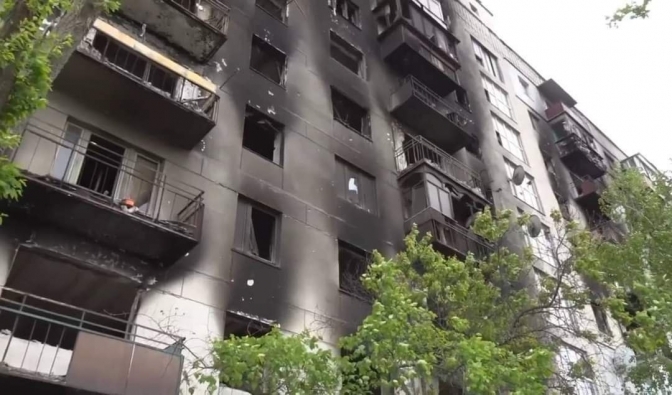 Destroyed building in the Severodonetsk, Luhansk region