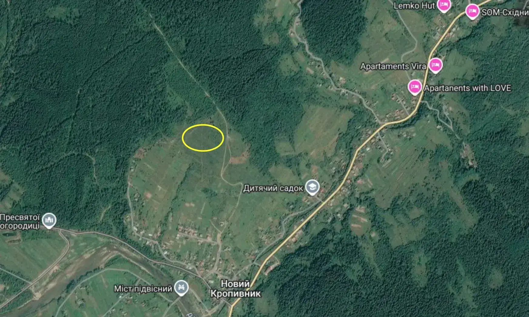 Місце розташування земельної ділянки біля Нового Кропивника. Фото: Google Maps
