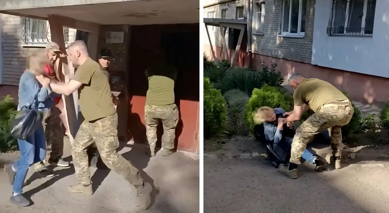 На вулиці Дунайській у Львові жінка впала після сутички з ТЦК / скрін із відео 