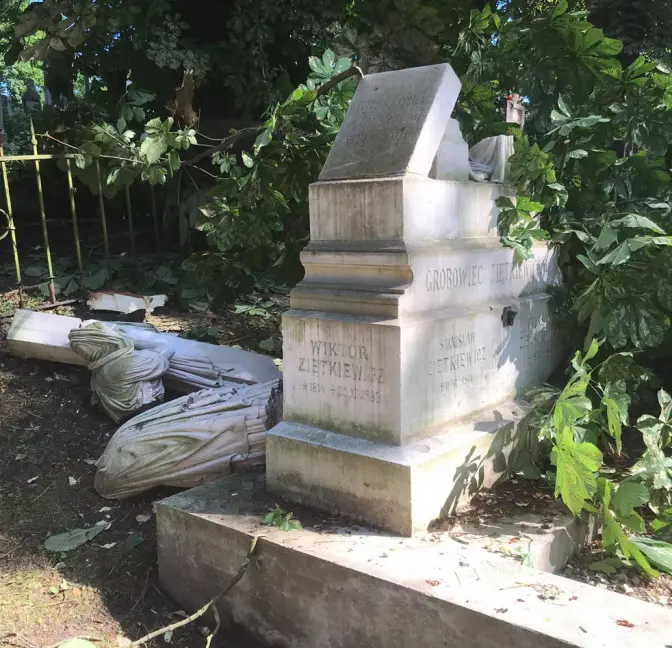 На Личаківському кладовищі у Львові буревій пошкодив цінні пам’ятники. Фото