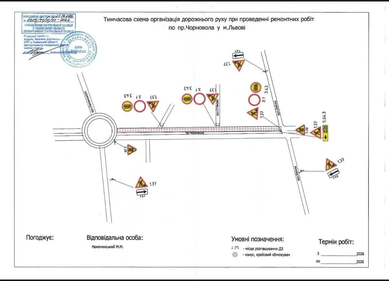 Тимчасова схема організації руху/ фото: Шевченківський район