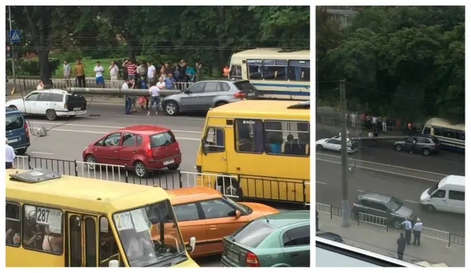 Ситуація на дорогах Львова: на Городоцькій стовп упав на авто. Фото