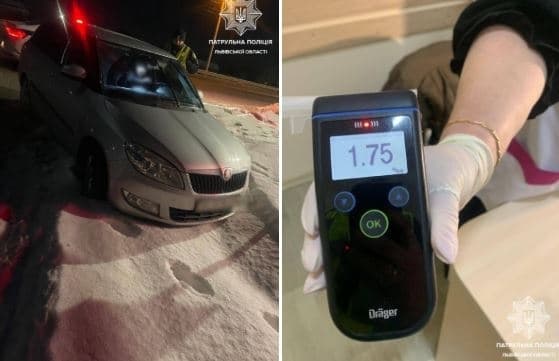 На Львівщині патрульні хотіли допомогти водієві, який застряг у снігу, а він виявився нетверезим