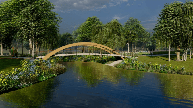 Міст у парку на вулиці Прирічній. Візуалізація: КМДА