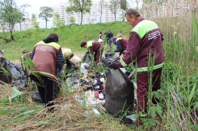 Кияни та комунальники провели толоку на озері Лебединому на Позняках