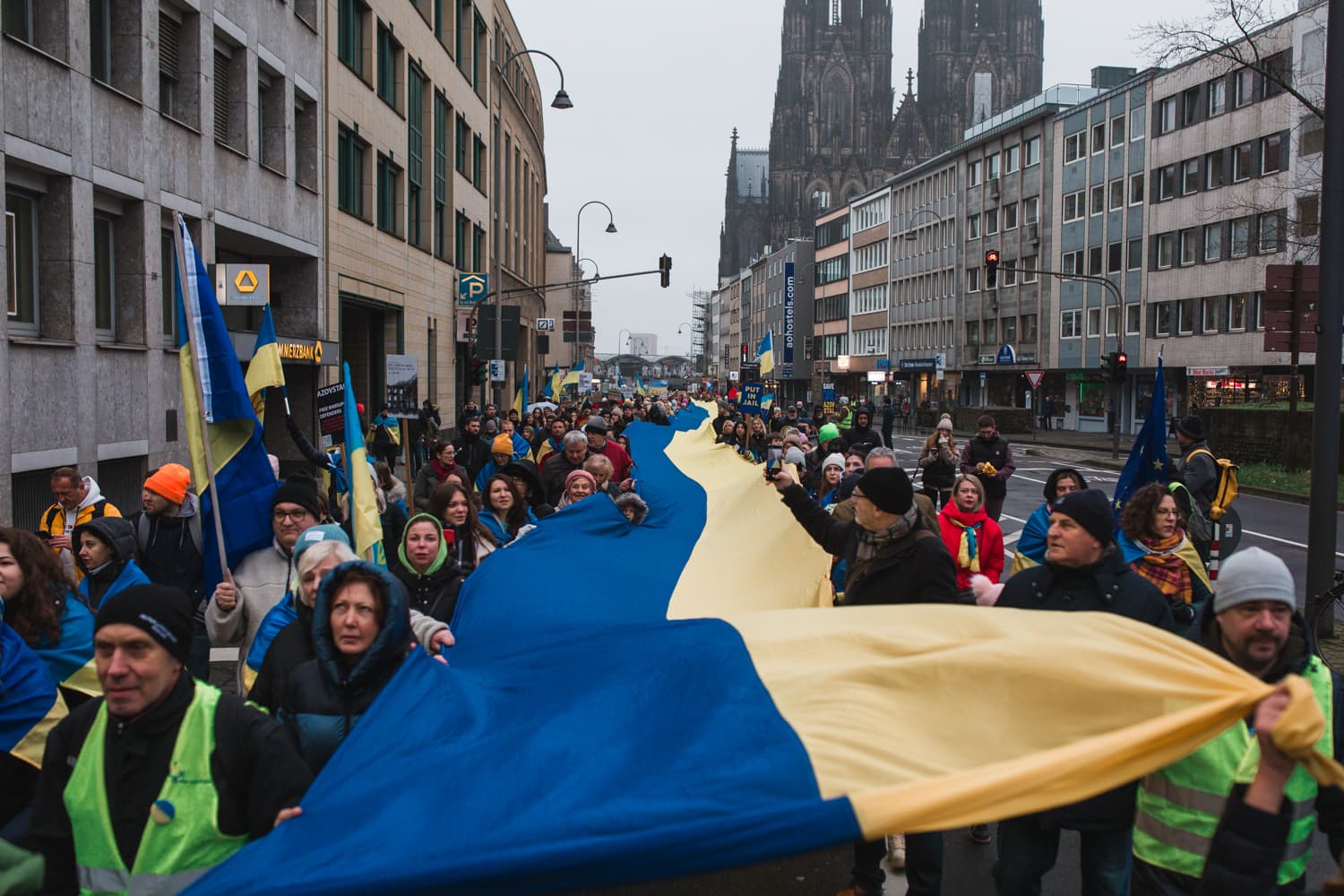 Фото з акції на підтримку України в Кельні, Німеччина. Січень 2024 року / Фото: Дмитро Бартош.