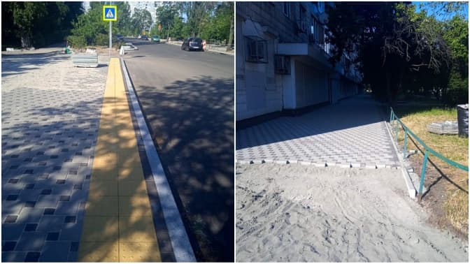 На столичній Русанівці дорожники поклали «епілептичну» плитку та відмовилися від велодоріжки. Деталі ремонту