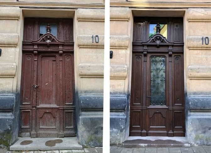 На вулиці Рутковича відреставрували браму. Фото до та після