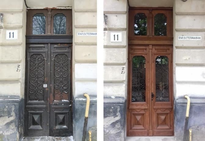 На вулиці Олени Степанівни у Львові відновили дерев'яну браму. Фото до та після