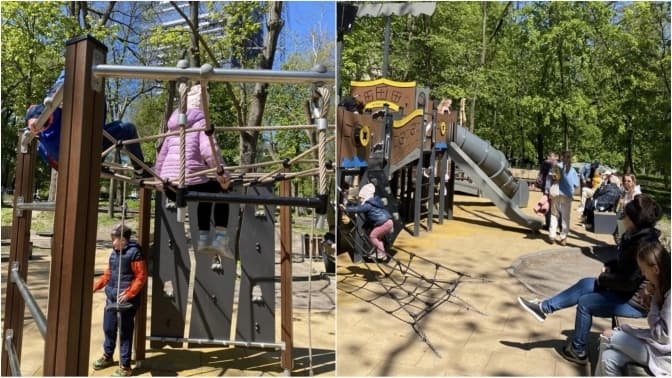 Новий дитмайданчик у Голосіївському парку Києва розкритикували за гірки, розміщені впритул до лавок. Що каже місто?