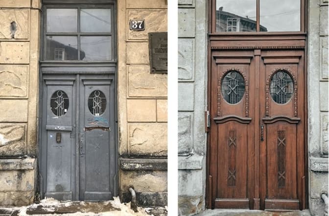 На вулиці Франка відреставрували дубову браму, яка майже не зачинялася. Фото до і після