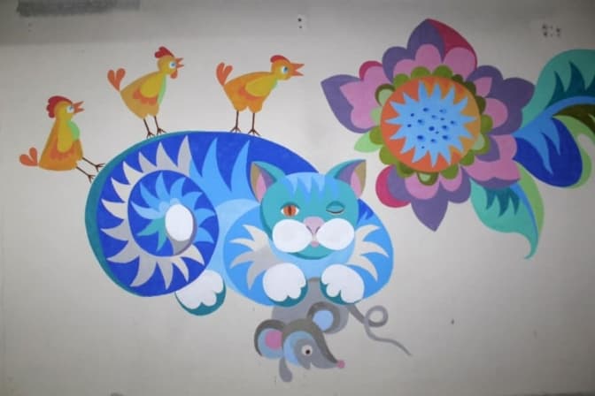 Шкільне укриття у Києві прикрасили елементами Самчиківського розпису
