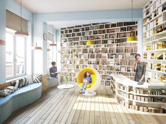 На Підзамче у Львові дитячу бібліотеку перетворили на бібліохаб. Візуалізація
