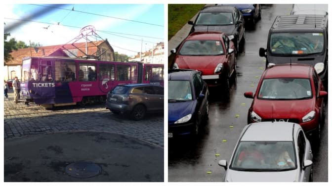 Ситуація на дорогах Львова: на Вітовського зійшов з рейок трамвай. Фото