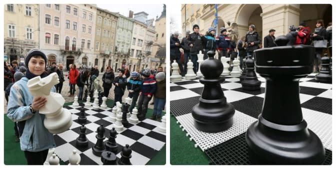 У центрі Львова встановили велетенську шахову дошку: коли можна пограти. Фото