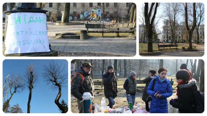 Львів’яни вирішили стерегти дерева у сквері святого Юра. Фото