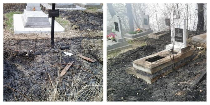 У Львові на цвинтарі горіли хрести, лавки й надгробки. Фото