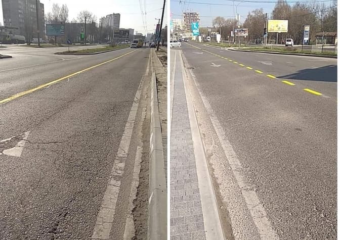 Смуги громадського транспорту на проспекті Чорновола відділили жовтою лінією