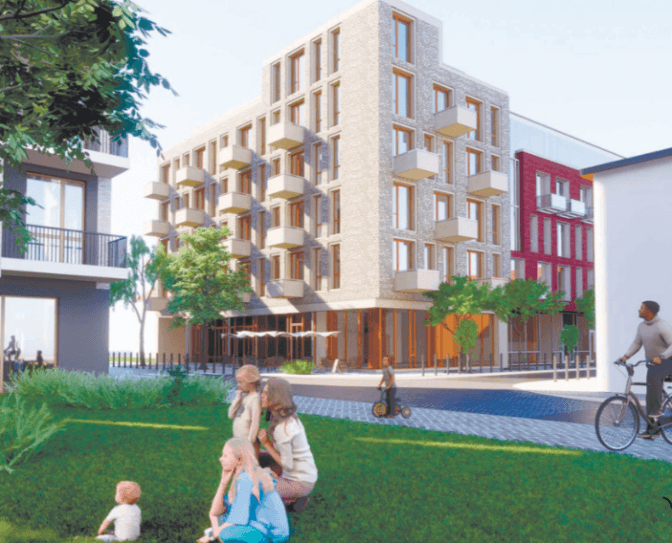 У районі Підзамче знесуть склади і побудують багатоквартирний будинок. Візуалізація