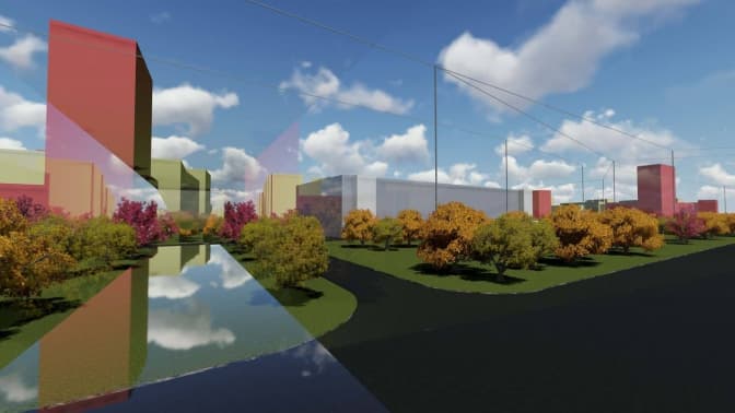 На Новому Львові замість промислових хащів проектують житловий квартал і сквер. Візуалізація
