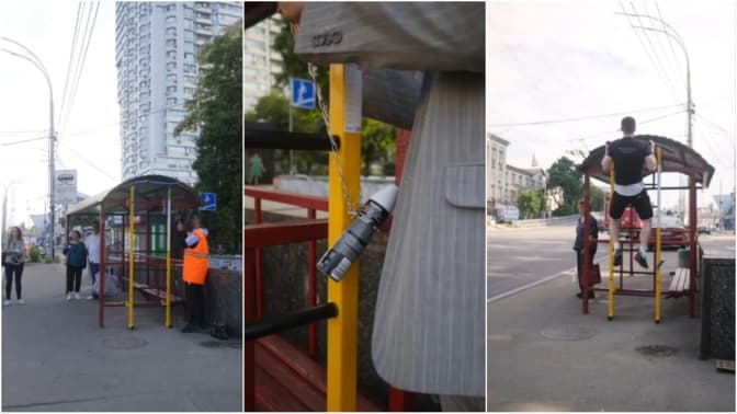 У Києві поблизу Шулявської встановили першу спортивну зупинку громадського транспорту