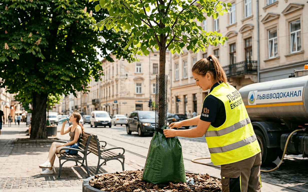 Міські дерева рятують від спеки спеціальними мішками / фото ілюстративне