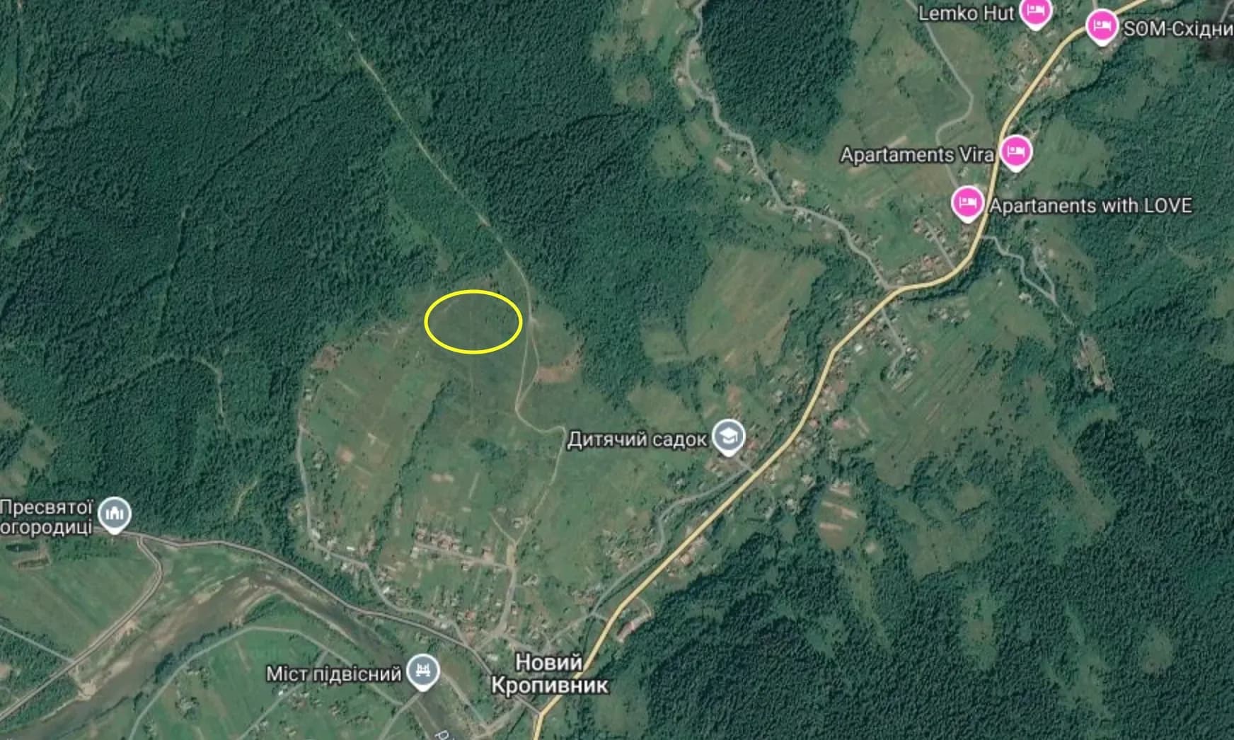 Місце розташування земельної ділянки біля Нового Кропивника. Фото: Google Maps
