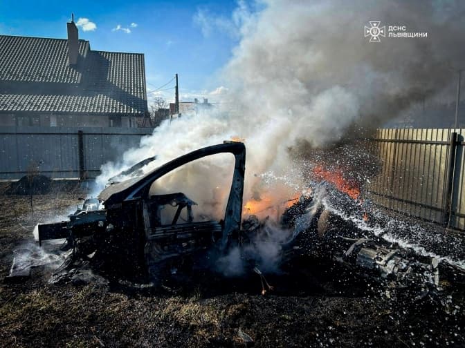 На Львівщині пожежа сухостою перекинулася на автомобіль Tesla