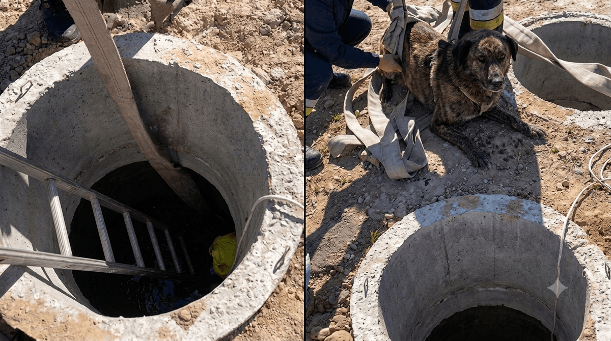На Львівщині рятувальники витягнули собаку з 4-метрової ями