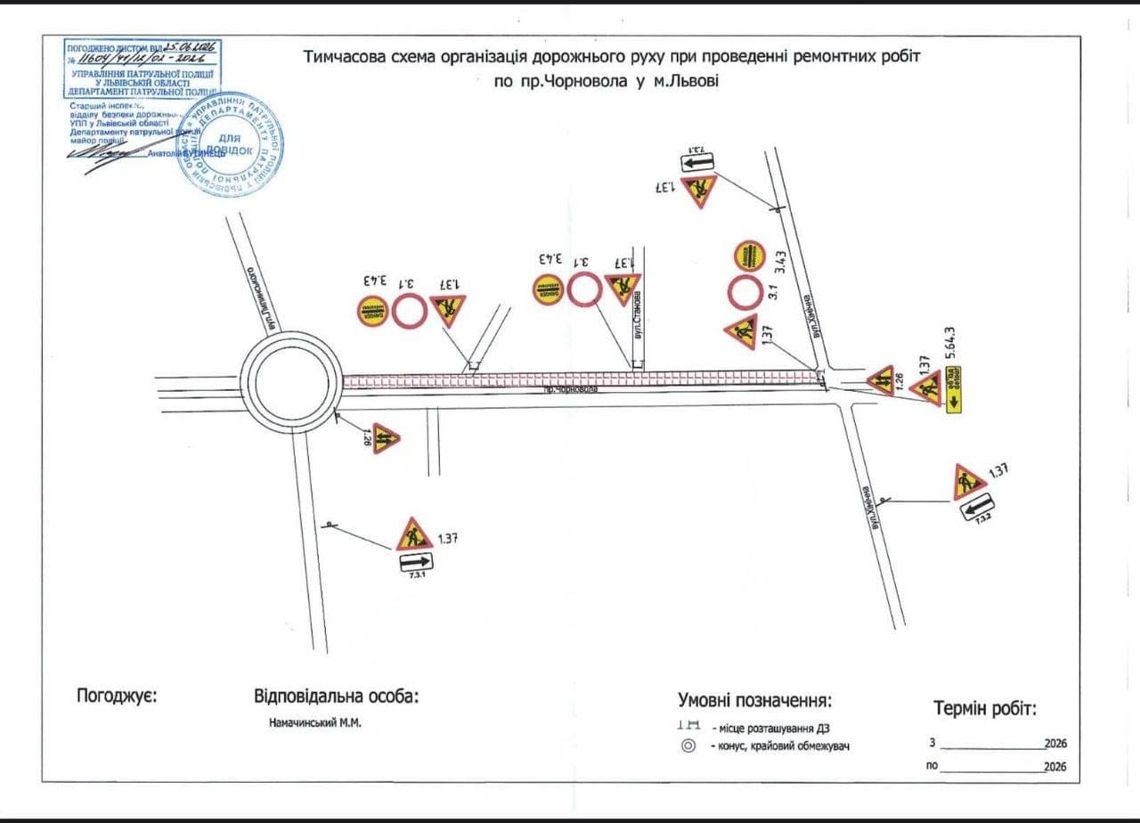 Тимчасова схема організації руху/ фото: Шевченківський район