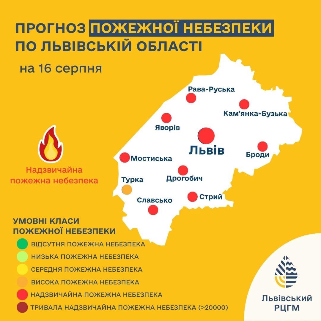 Пожежна небезпека 16 серпня на Львівщині / фото: Львівський РЦГМ