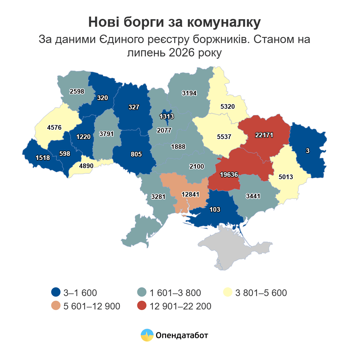 Нові борги за комуналку по областях / фото: Опендатабот
