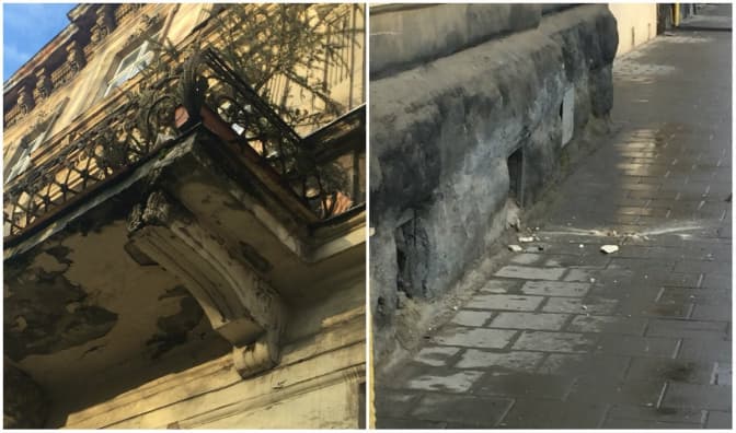 У Львові на одній із вулиць на перехожих осипається балкон. Фото
