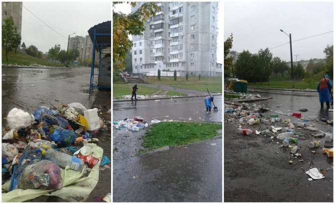 У Львові затопило вулицю через невивезене сміття