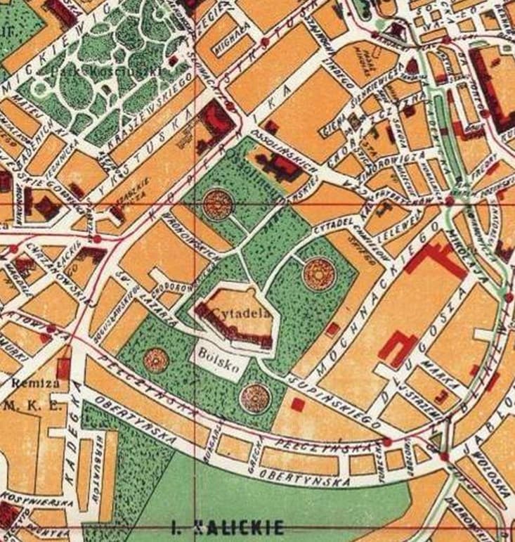 5. План Львова 1931 р. Фрагмент. Зафіксовано відкритість території Цитаделі. Приватна збірка.