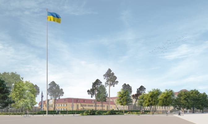 У Львові біля Академії Сухопутних військ встановили 50-метровий флагшток