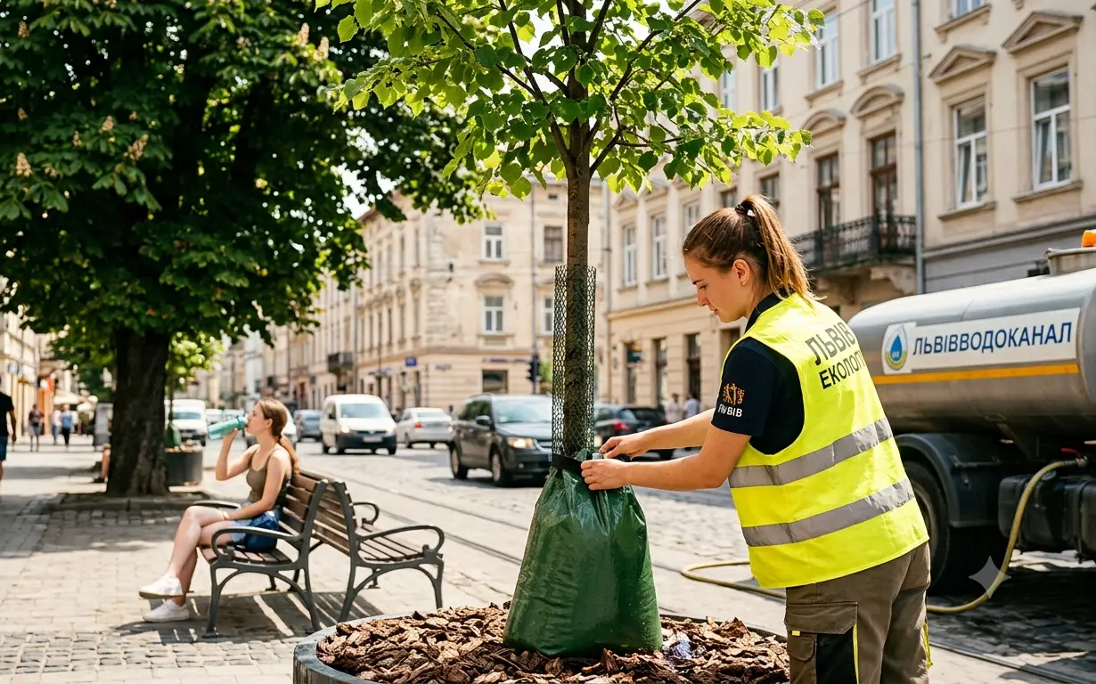 Міські дерева рятують від спеки спеціальними мішками / фото ілюстративне