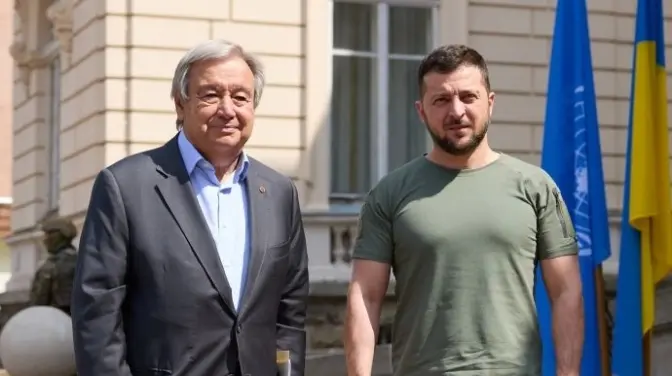Володимир Зеленський та Антоніу Гутерреш у Львові 18 серпня / Фото: Офіс президента