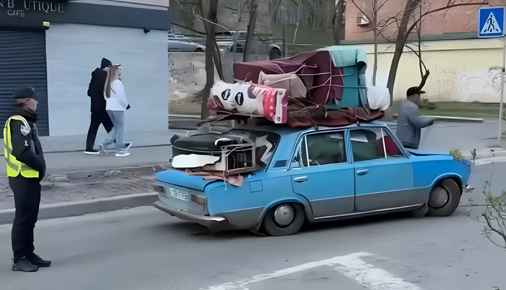 Перевантажений ВАЗ літнього переселенця в Києві. Фото: Скриншот