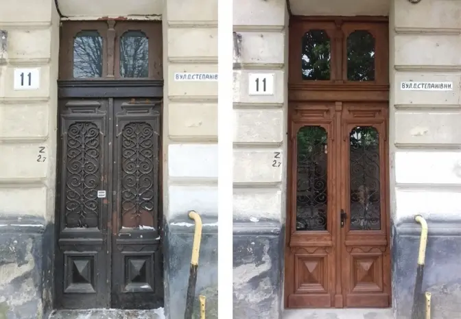 У Львові відреставрували дерев’яну браму на вулиці Олени Степанівни. Фото до і після