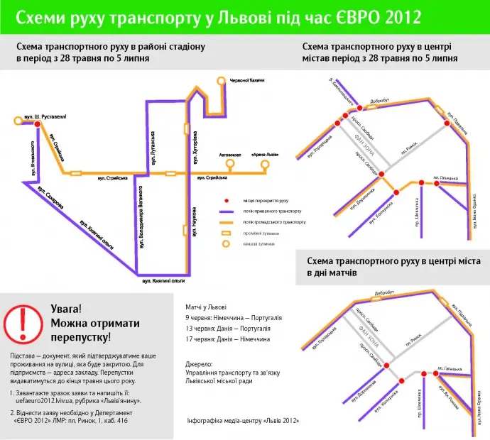 На час ЄВРО у центрі Львова обмежать рух транспорту. СХЕМА