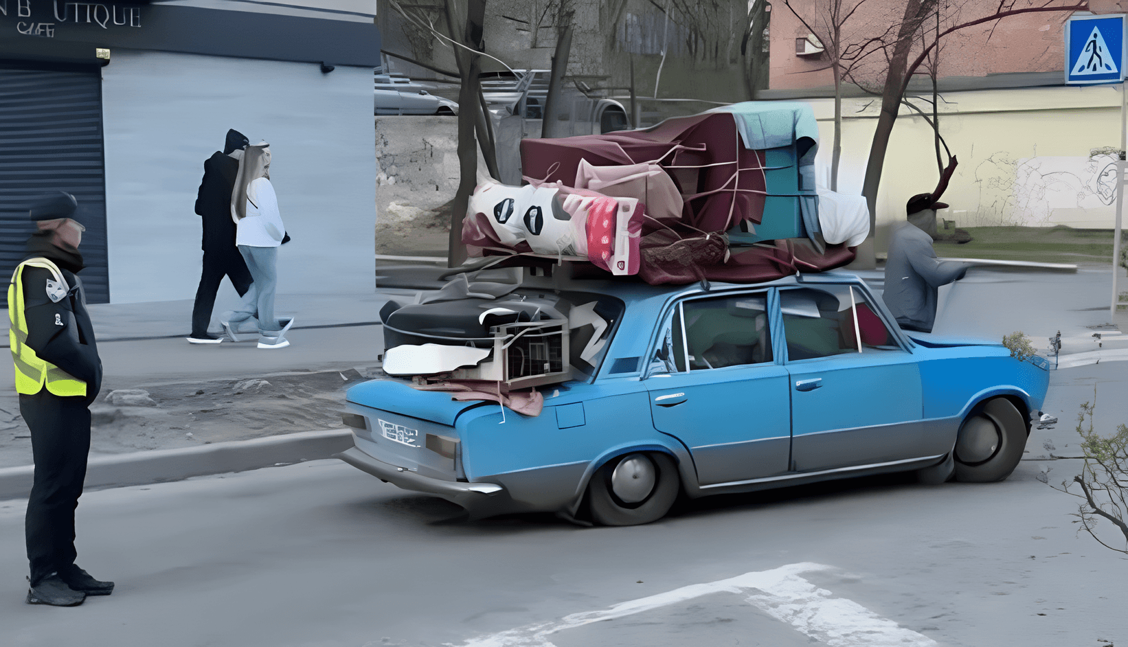 Перевантажений ВАЗ літнього переселенця в Києві. Фото: Скриншот