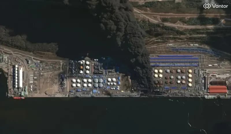 Супутниковий знімок димової завіси в Усть-Лузі, зроблений розвідувальною компанією Vantor / Фото з BBC