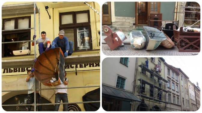 У Львові таки демонтували ванни із фасаду історичного будинку